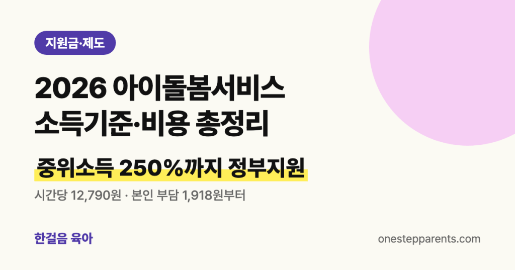 2026 아이돌봄서비스 소득기준·비용 총정리: 중위소득 250%까지 정부지원, 시간당 12,790원