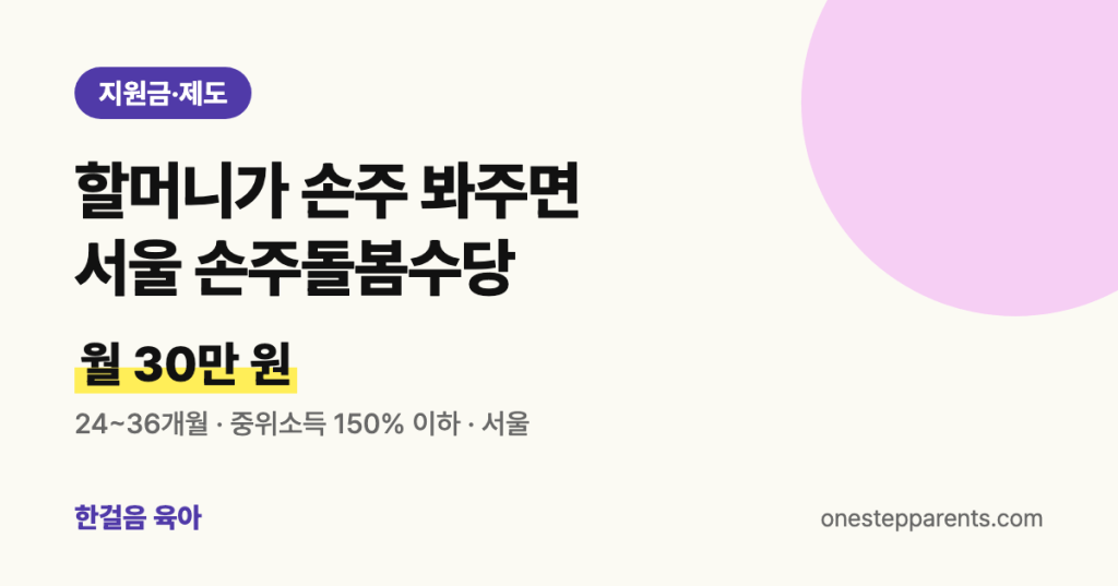할머니가 손주 봐주면 서울 손주돌봄수당 월 30만 원: 24~36개월, 중위소득 150% 이하